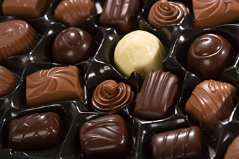 a variety of light, dark, and white chocolate candies