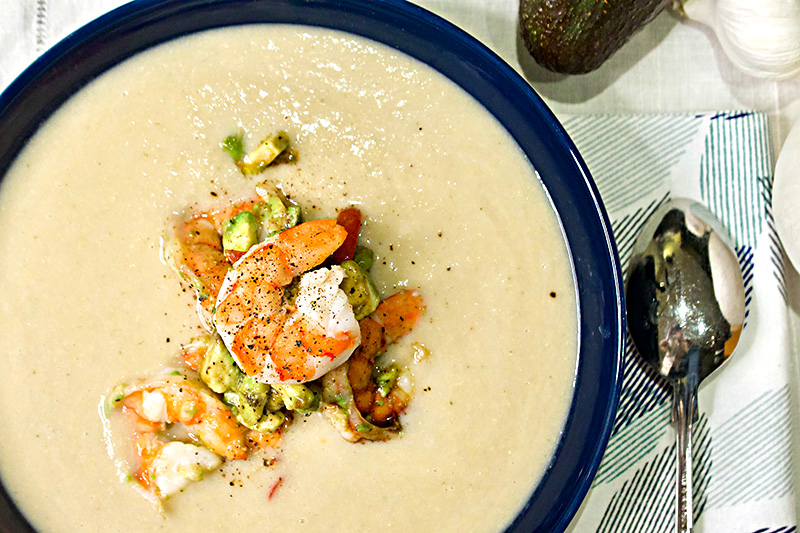 Chilled Corn Bisque with Shrimp