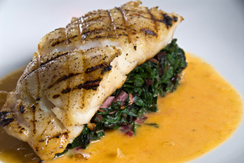 Grouper on a bed of spinach