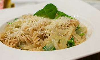 Fusilli with Sausage and Spinach recipe from Dr. Gourmet