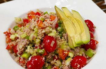 Quinoa Salad with Tuna and Avocado recipe from Dr. Gourmet