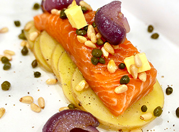 Salmon in Parchment with Capers and Cipollini Onions, a recipe from Dr. Gourmet