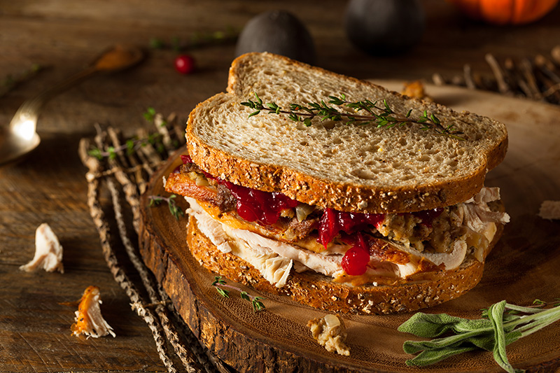 a turkey sandwich on whole grain bread