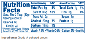 Daisy Sour Cream Nutrition Information