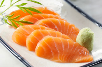 Slices of raw salmon, sashimi