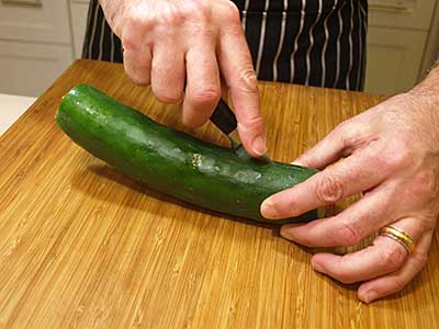 Slice the cucumber in half lengthwise