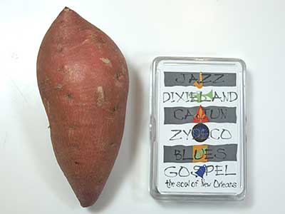 An 8-ounce yam is a little larger than a deck of cards.