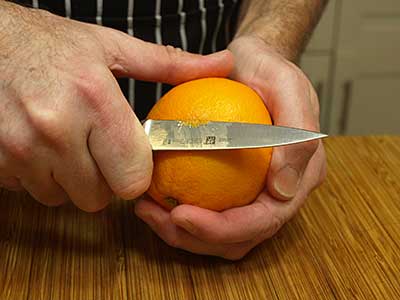 To cut the orange zest, use a very sharp knife