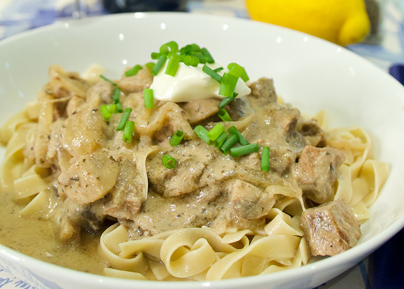 Beef Stroganoff with Egg Noodles recipe from Dr. Gourmet