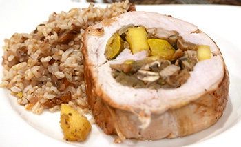 Butternut and Sausage Stuffed Turkey Breast with Pecan Shallot Rice, two recipes from Dr. Gourmet