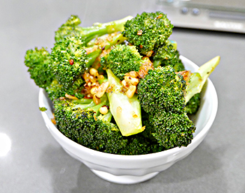 Sauteed Broccoli with Chili Oil, an easy healthy side dish recipe from Dr. Gourmet