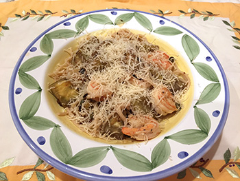 Linguine with Roasted Eggplant and Shrimp recipe from Dr. Gourmet