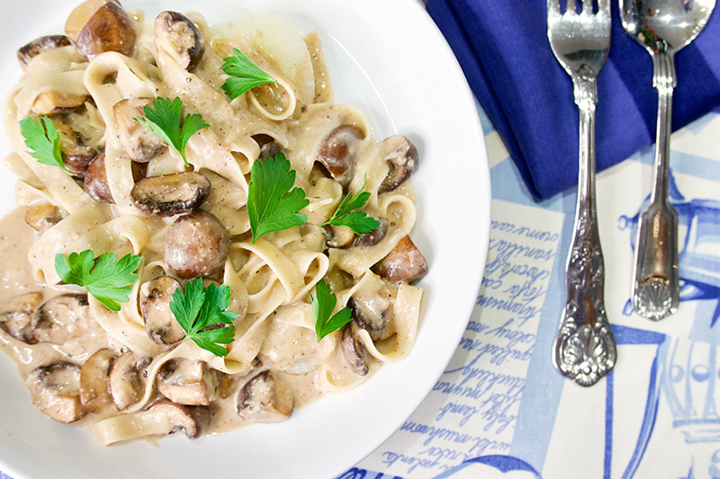 Fettuccine with Roasted Mushrooms and Cipollini Onions