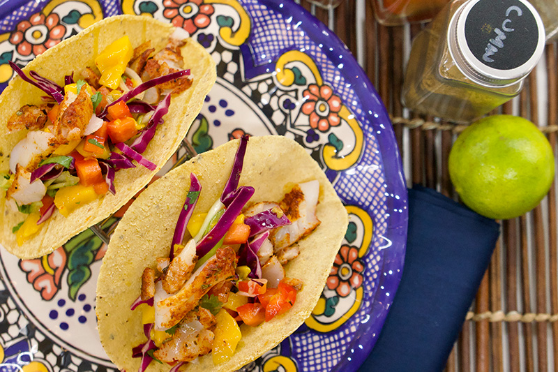 Fish Tacos with Mango and Red Cabbage