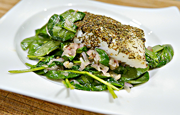 Whitefish Provencal with Spinach Salad - halibut is a fish high in magnesium - click for recipe!
