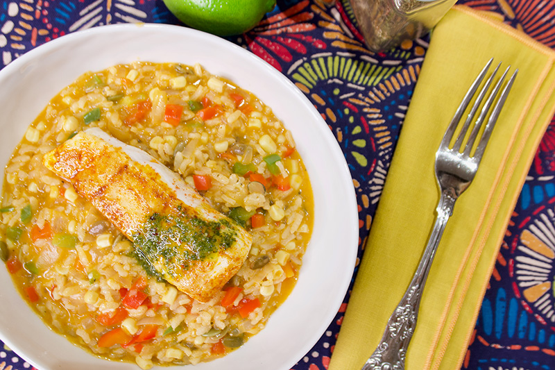 Mexican Style Risotto with Whitefish recipe from Dr. Gourmet