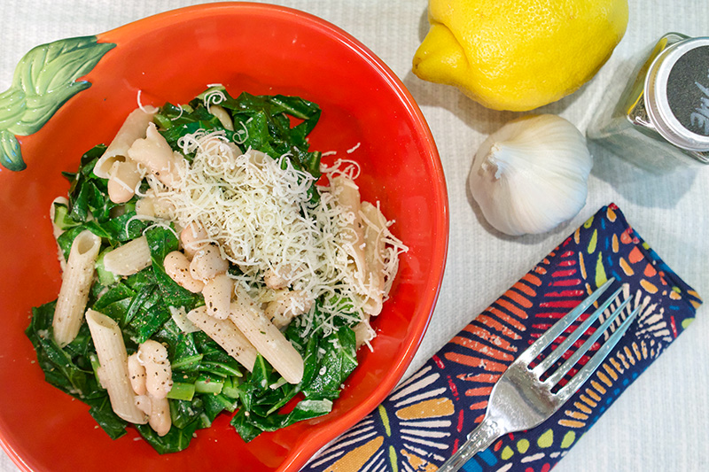 Parmesan Pasta with Beans & Greens recipe from Dr. Gourmet