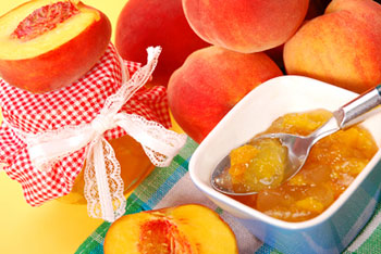 fresh peaches and peach jam