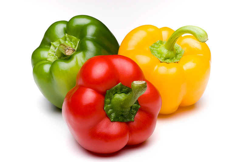 green, red, and yellow bell peppers