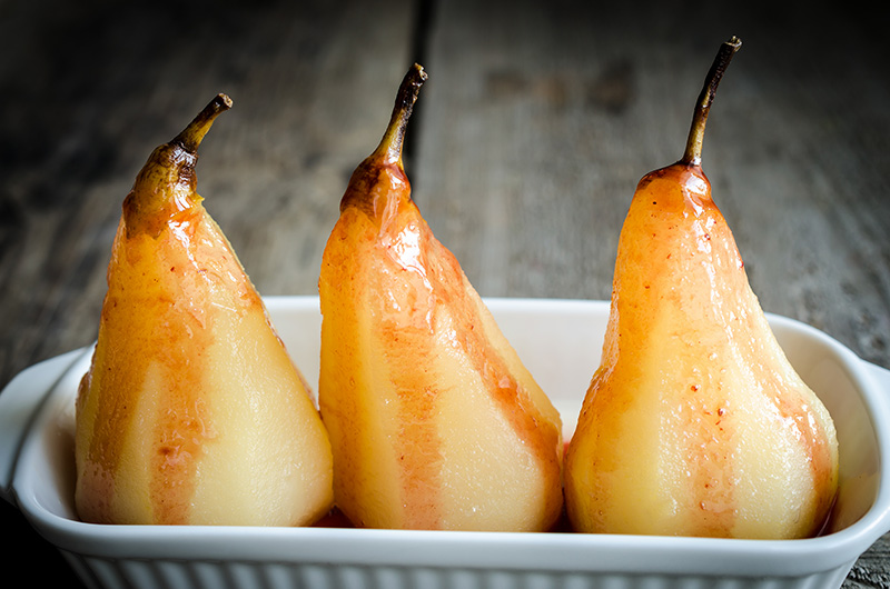 Poached Pears with Orange Sour Cream recipe from Dr. Gourmet