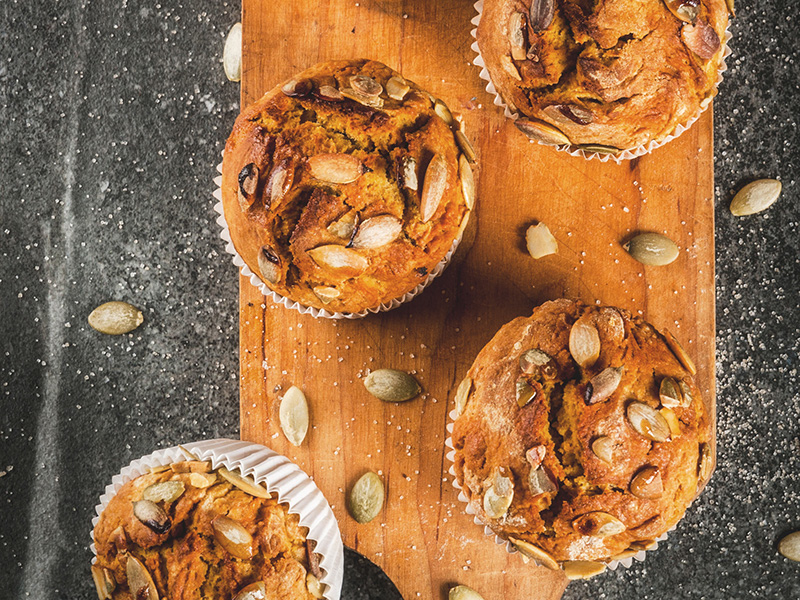 Pumpkin Nut Muffins, a high-fiber breakfast