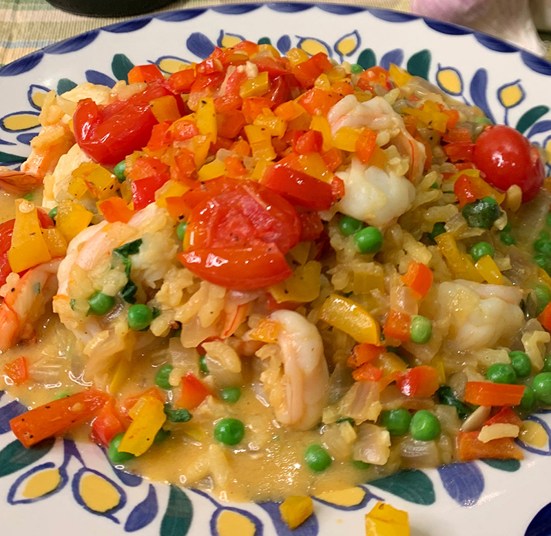 Risotto con Camarones (Shrimp) recipe from Dr. Gourmet gives you multiple points in your Mediterranean diet score