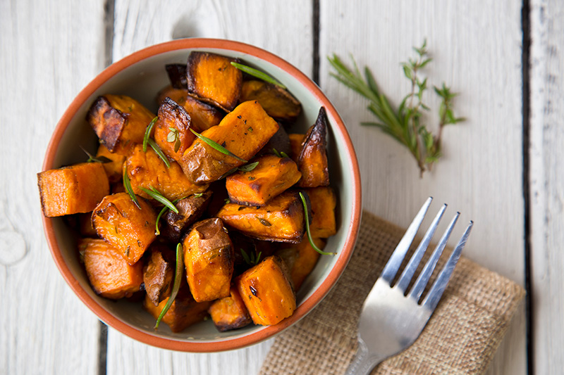 Roasted Yams with Rosemary recipe from Dr. Gourmet