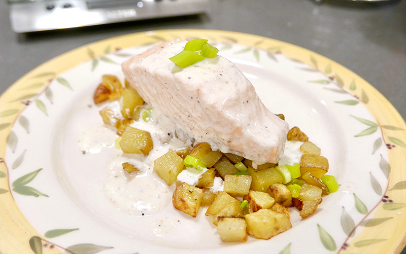 Poached Salmon with Horseradish Cream recipe from Dr. Gourmet