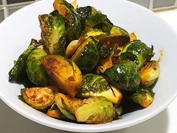 Spicy Roasted Brussels Sprouts recipe from Dr. Gourmet