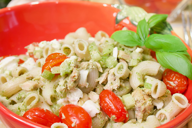 Tuna Pesto Macaroni Salad recipe from Dr. Gourmet