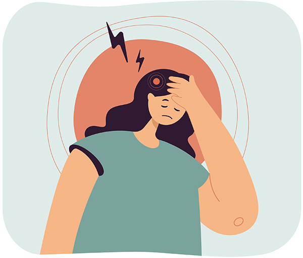 an illustration of a woman holding her head as if she has a migraine