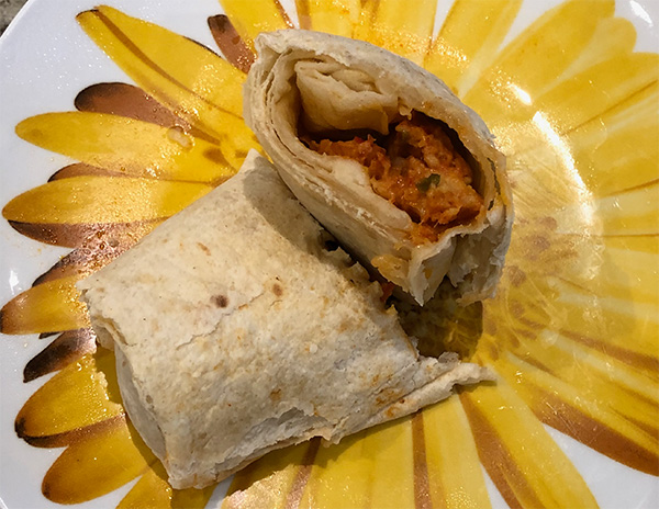 the Chik'n Fajita Burrito from Alpha Foods after cooking