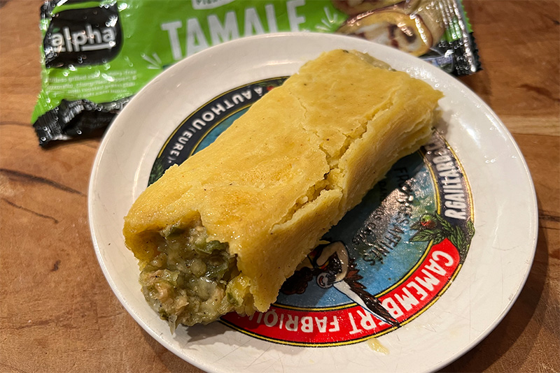 Chik'n Verde Tamale from Alpha Foods, after cooking