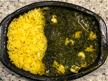 the Spinach (Palak) Paneer from Deep Indian Kitchen, after microwaving