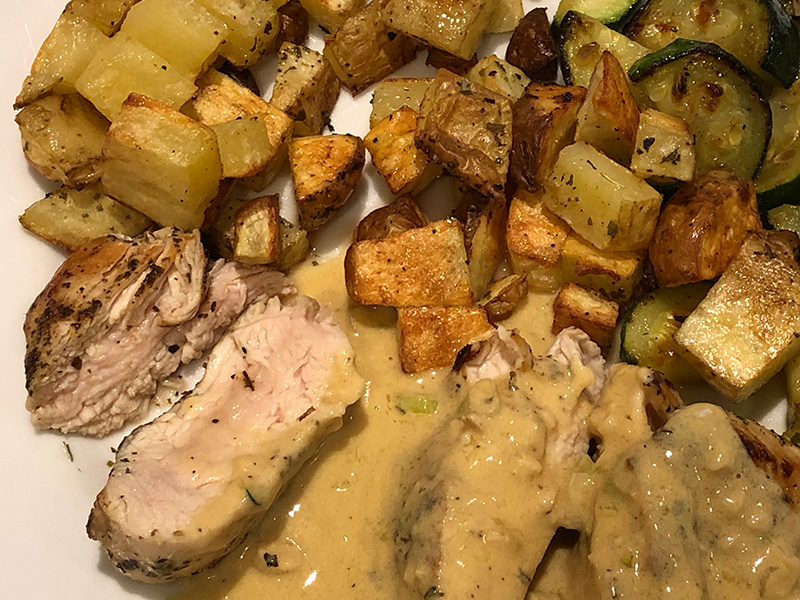 The Creamy Dijon Chicken, as cooked, with ingredients delivered by EveryPlate