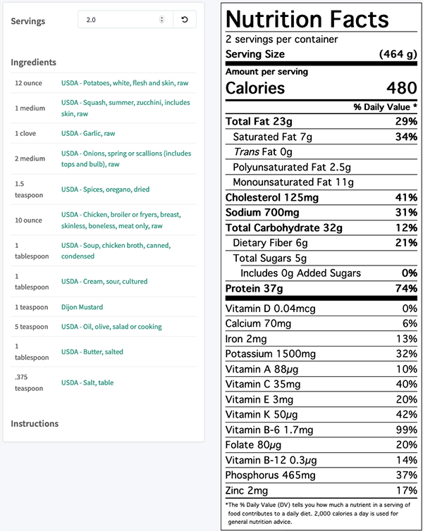 EveryPlate Creamy Dijon Chicken Nutrition Facts as calculated by Dr. Gourmet using FoodCare