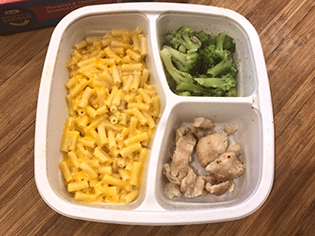 Dr. Gourmet reviews the Macaroni & Cheese with Roasted Chicken and Broccoli from Kraft - a picture of the actual meal