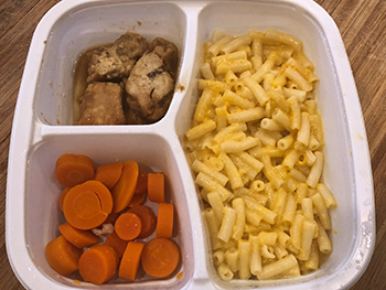 Dr. Gourmet reviews the Macaroni & Cheese with Grilled Chicken and Carrots from Kraft - a photo of the actual meal