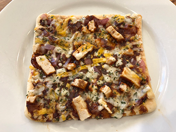Thin Crust BBQ Recipe Chicken Pizza from Lean Cuisine, after cooking according to directions
