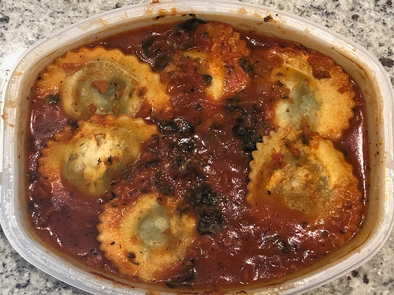 the Ricotta Cheese & Spinach Ravioli from Lean Cuisine, after cooking