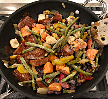 a look at Rick Bayless' Veggie Taco Skillet, which serves 2, before cooking