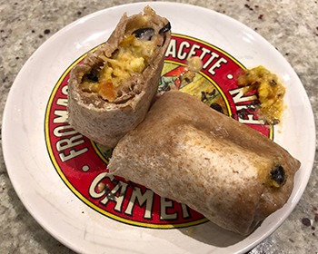 The Dr. Gourmet tasting panel reviews the Organic Egg & Ranchero Sauce Burrito from Red's All Natural, after cooking
