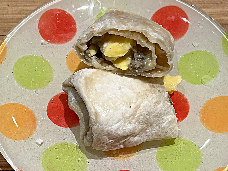 Turkey Sausage Burrito from Red's All Natural, after cooking