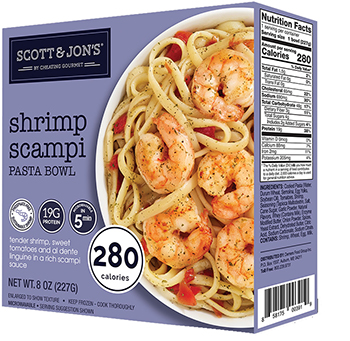 the Dr. Gourmet tasting panel reviews the Shrimp Scampi Pasta Bowl from Scott & Jon's