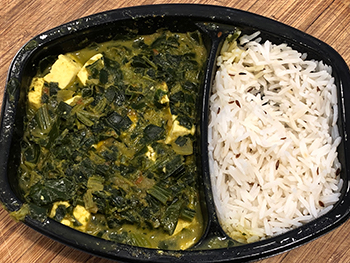 Palak Paneer from Saffron Road, after microwaving