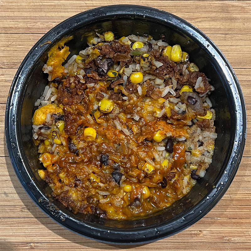 the Plant-based Burrito Bowl from Tattooed Chef, after cooking