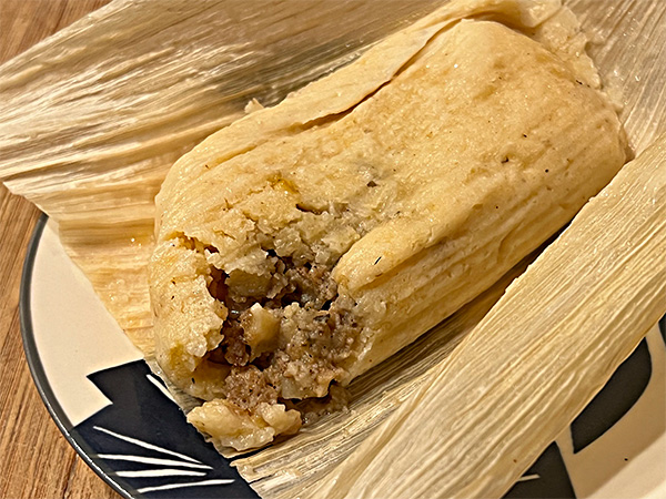 Breakfast Sausage & Cheese Tamale from Tucson Tamale, after cooking